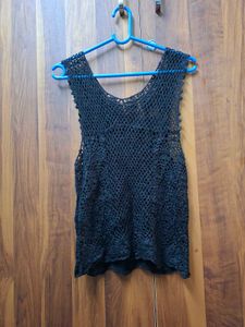 Black Crochet Sleeveless Top