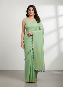 Light Green Tassel cotton saree