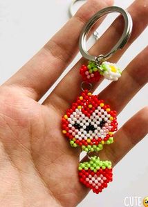 Handmade Beaded Strawberry Keychain