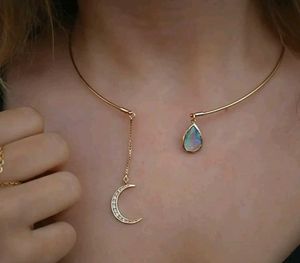 Salty Anti-tarnish Moon and teardrop gold necklace