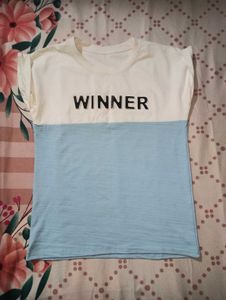 Trendy Blue &amp; White "WINNER" Graphic Tee