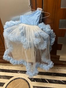 Baby Blue Ruffle Party Dress with a trail