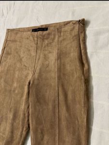 Zara Faux Suede Ankle Zip Brown Pants