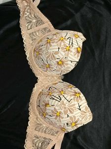 Floral Print Bra with Lace Trim