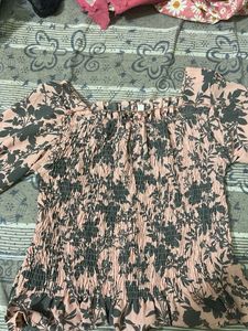 Smocked Floral Print Top