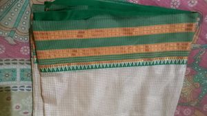Off white Saree with check green aanchal150