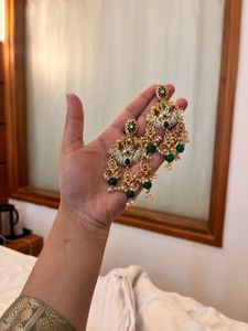 Elegant Green Stone Jhumka Earrings