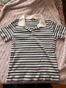 Striped Polo Neck T-Shirt