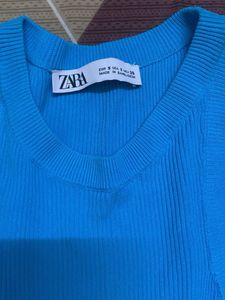 Zara Blue Ribbed Tank Top