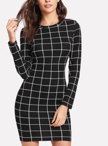 Shein - Chic Grid Print Bodycon Dress - S
