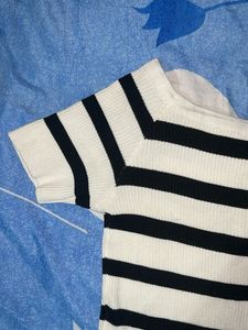 Striped Lace-Up Knit Top