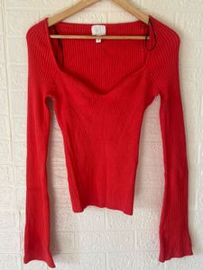 h&amp;m Ribbed Knit Sweetheart Top