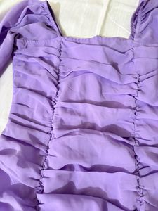 Purple Ruched Puff Sleeve Mini Dress