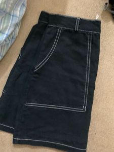 Black Denim Mini Skirt with White Stitching