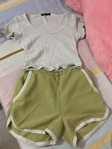 Cute Two-Piece Set: Ribbed Top & Shorts