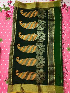 Elegant Green Cotton Silk Saree