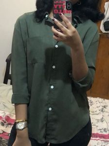 Olive Green Button-Up Shirt