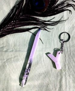 Letter Y Keychain with Peacock Feather