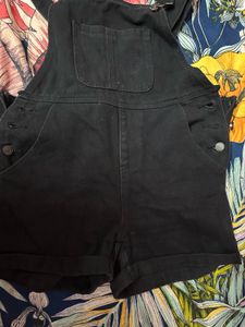 Black Denim Overalls Shorts