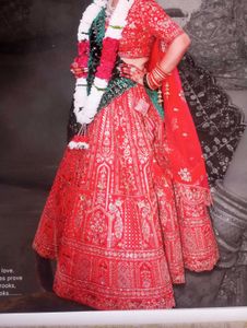 Red &amp; Gold Embroidered Lehenga