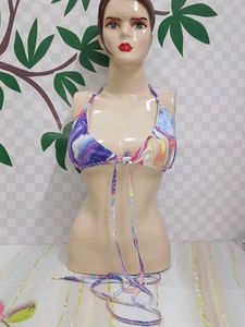 (800)Colorful Marble Halter Bikini Top