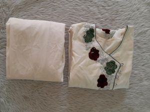White With Floral Embroidery Kurta Sets (Women's)