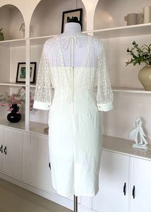 Elegant White Polka Dot Dress