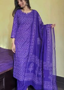 Vibrant Purple Printed Kurta with Dupatta