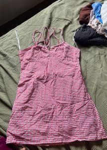 Red Gingham Tie-Strap Mini Dress
