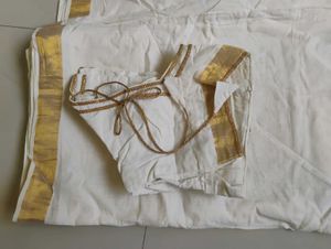 Elegant White Blouse with Gold Border