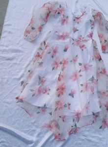 High Low Floral Print Organza Gown