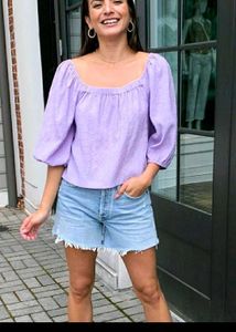 Lilac Puff Sleeve Square Neck Top