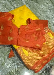 Vibrant Yellow Saree with Orange Blouse