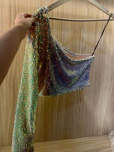 H&amp;M New Sparkly Sequin One-Sleeve Crop Top