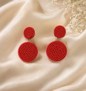 Red Beaded Dangle Earrings