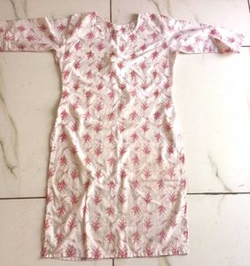 White Kurta with Pink Print