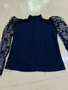 Stylish Navy Blue Top with Puff Sleeves