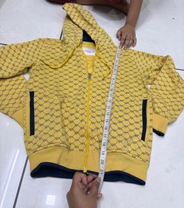 Yellow Graphic Print Zip-Up Hoodie