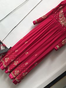 Rani Color Anarkali Kurti With Pant And Dupatta