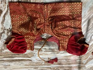 Elegant Red &amp; Gold Brocade Blouse