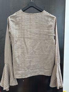 Patterned Blouse with Bell Sleeves