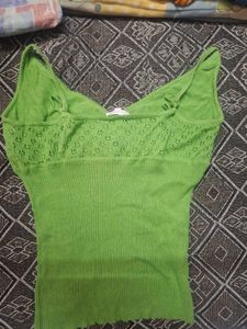 Green Knit Wrap Crop Top