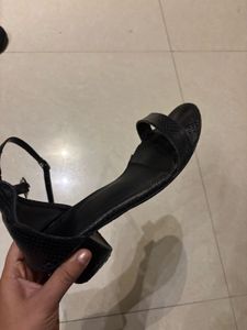 Black Faux Snakeskin Strappy Heels