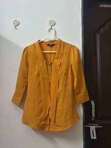 Mustard Yellow Tie Neck Blouse