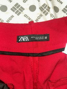 Red High-Waisted Tailored Trousers