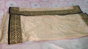 Elegant Cream &amp; Gold Embroidered Saree