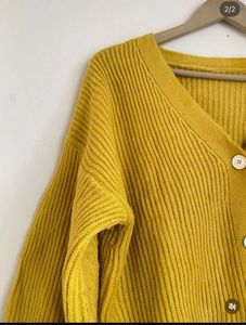Yellow Knit Button-Up Cardigan