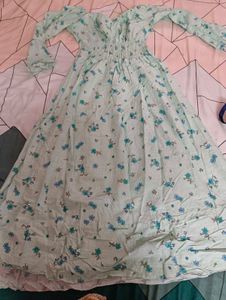 Cotton Light Blue Floral Maxi Dress