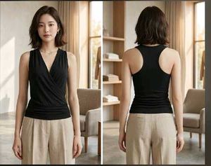 Sleek Black Wrap-Style Sleeveless Top