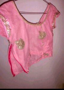 Pink net saree with sequin zari motifs